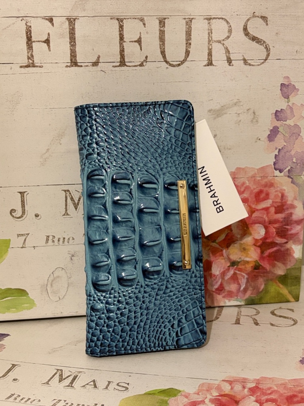 NWT✨BRAHMIN Retro Blue Melbourne💙 Croc-Embossed Ady Wallet RARE - Picture 2 of 9